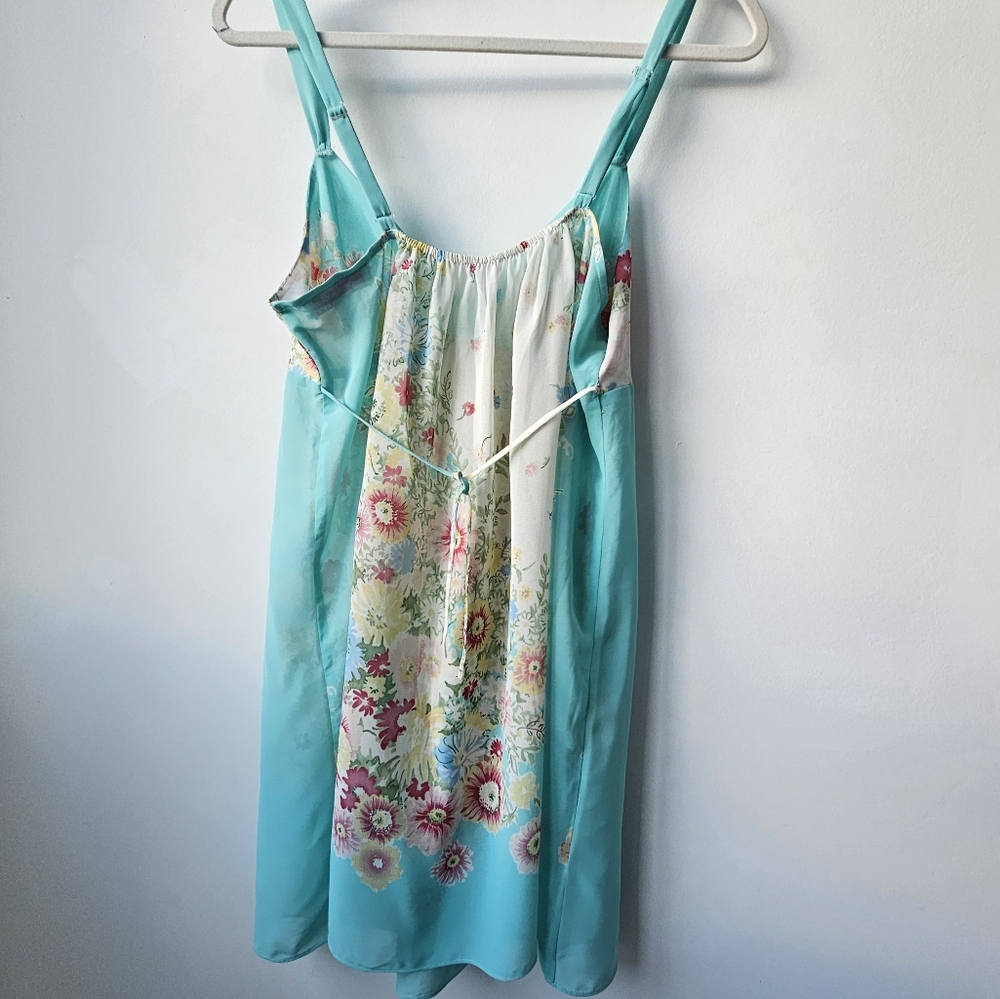 Oscar De La Renta Pink Label Vintage Turquoise Pink Floral Chemise Nightgown - Picture 6 of 16